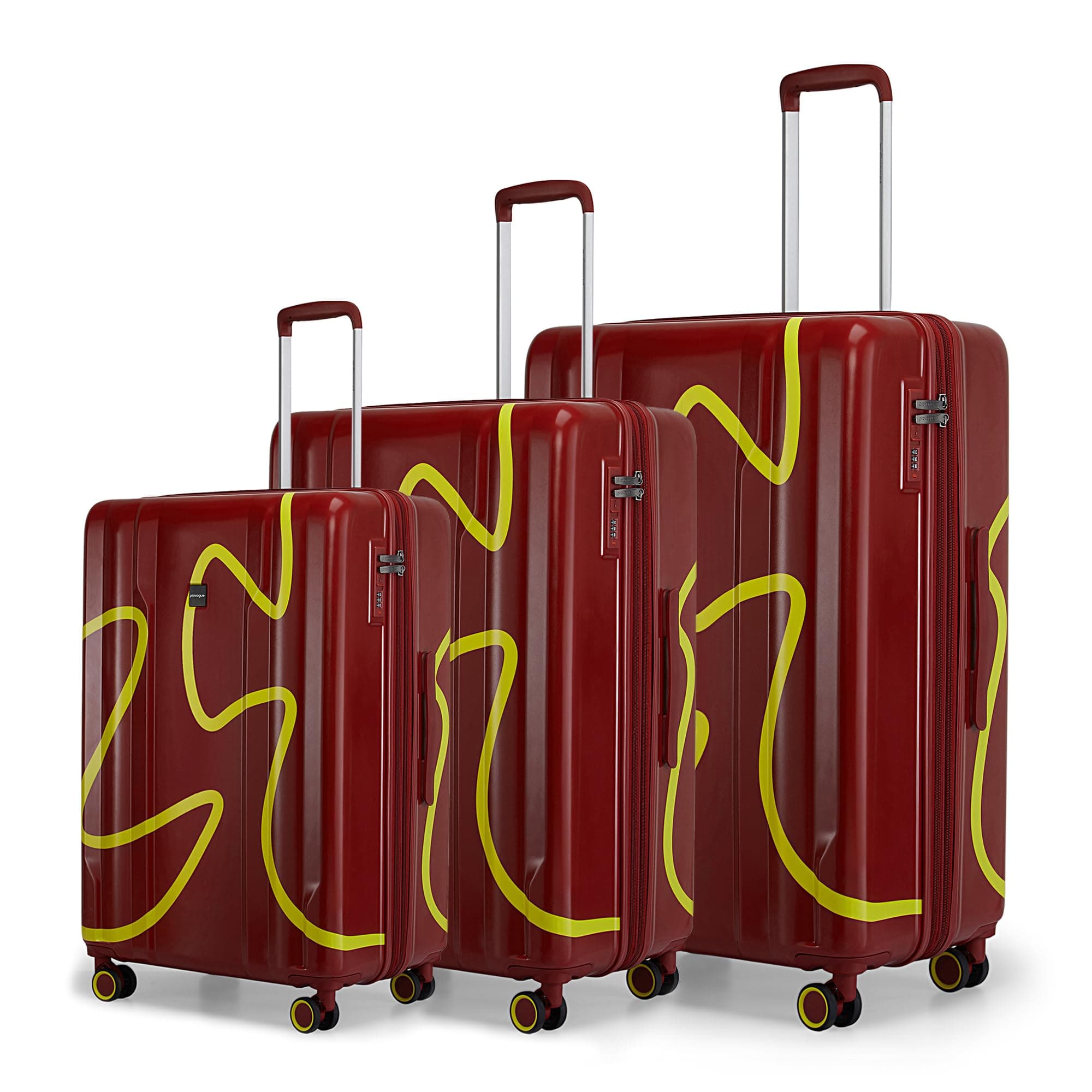 Provogue Loop Hard-Sided PP Trolley Bag Set of 3 | Expandable Space with 8 Wheels Trolley Bags for Travel |Lightweight with Combination Lock|3 Year Warranty (Cherrybomb Red)