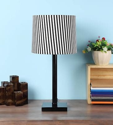 tu casa Table Lamps Black Metal Base with Black/White Cotton (Zebra Print) Shades for Home Décor, Bedrooms, Living Room, Gifting, Diwali Decoration, Dining Space, Study Room, Restaurants (H-19)