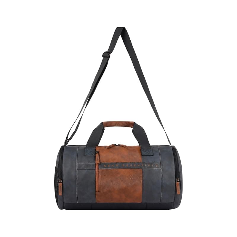 Gear Clubsport 3 9"/33L Faux Leather Large Water Resistant Duffle Bag/Travel Bag/Gym Bag for Men &amp; Women(Navy-Tan)