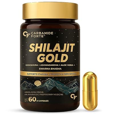 Carbamide Forte Shilajit Gold Capsules For Men With Pure Shilajit Swarna Bhasma,Gokshura,Ashwagandha | Himalayan Shilajiit For Men | Shilajeet Gold Original | Shilajeet Capsule | 60 Veg Capsules