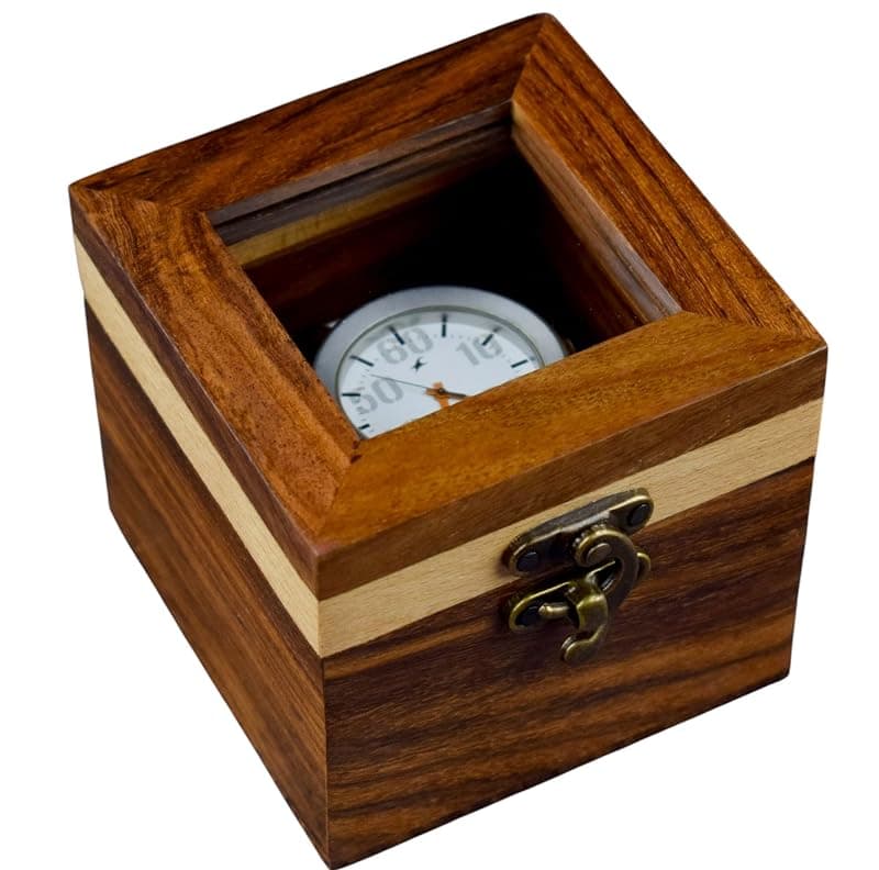 Single Wooden Watch Display Case – Handcrafted Men’s Watch Box,Vintage Display Case in Indian Rosewood, Handmade Velvet Pillow – Father's Day Gift for Collectors – Built to Last