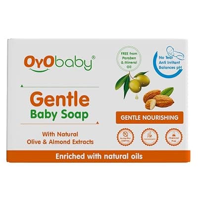 OYO BABY Gentle Baby Bathing Soap Bar - 75g - Pack of 1 | Baby Bathing Soap Bar with Natural Olive &amp; Almond | Skin-Friendly Cleansing Soap for Soft Baby Skin