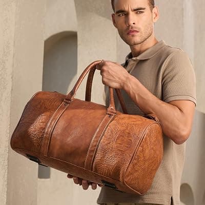 Lifelong Leatherette Stylish &amp; Spacious Weekender Duffle Bag | Stylish Travel Bag for Men &amp; Women | Spacious Overnight Bag with Zip Pocket | Padded Handles | Carry-On Friendly (Tan)
