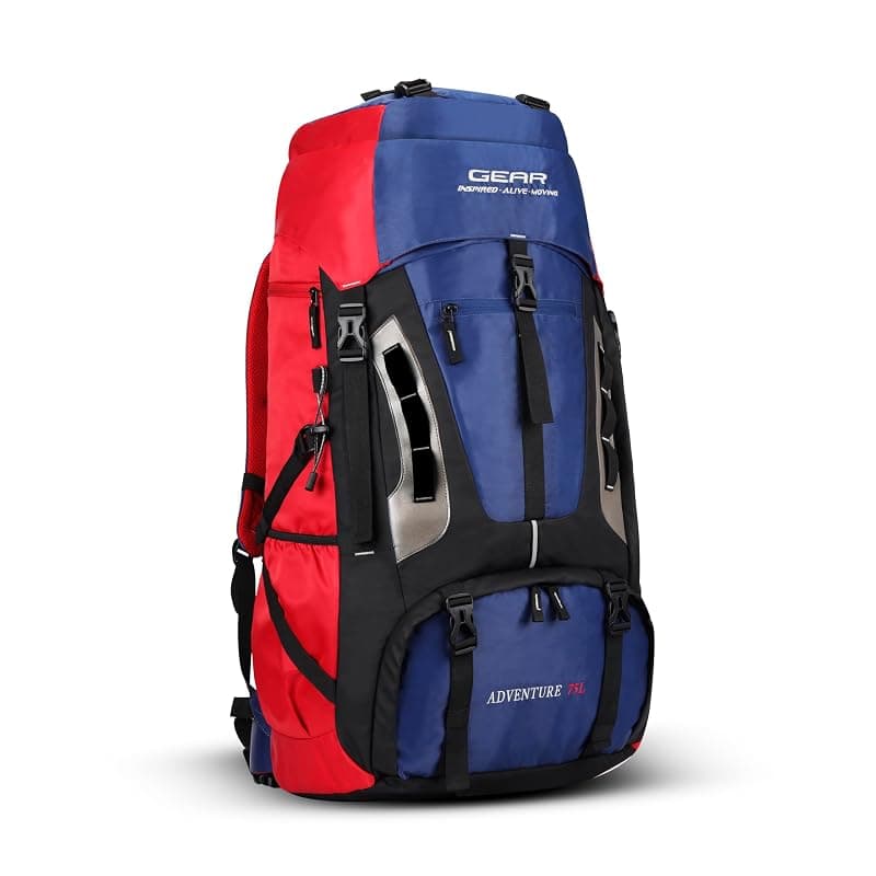 Gear Adventure 75L Extra Large Water Resistant Rucksack/Travel bag/For Men &amp; Women(Navy - Red)