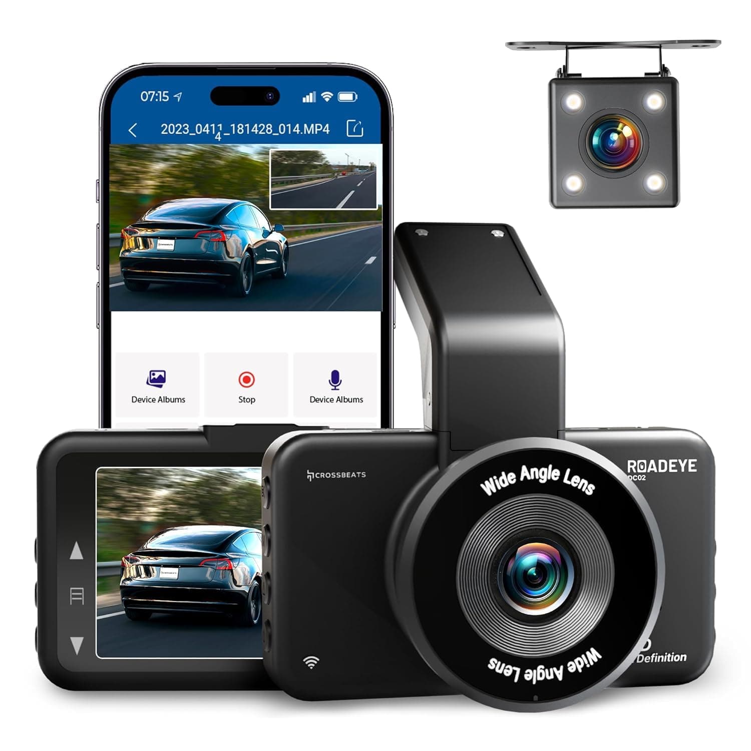 CrossBeats RoadEye DC02 | Dual Channel Dash Camera for Car Front and Rear| 2.7K Dash Cam for Car 5MP FHD ADAS Night Vision 3" LCD Display Dashcam 170° Wide Parking Mode App Control 256GB 12M Warranty