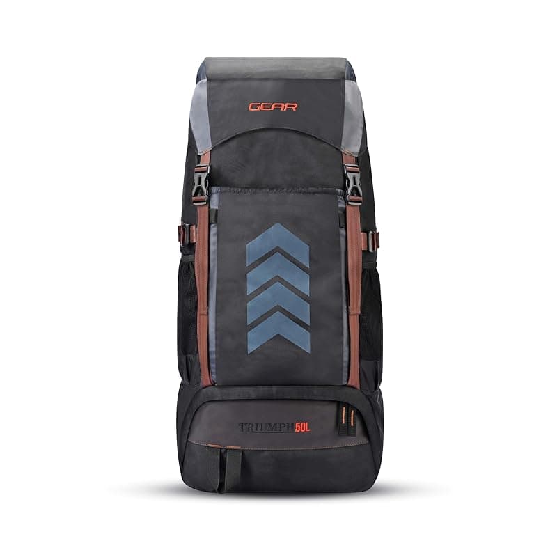 Gear Triumph 50L Extra Large Water Resistant Rucksack/Travel bag/For Men &amp; Women(Grey - Black)