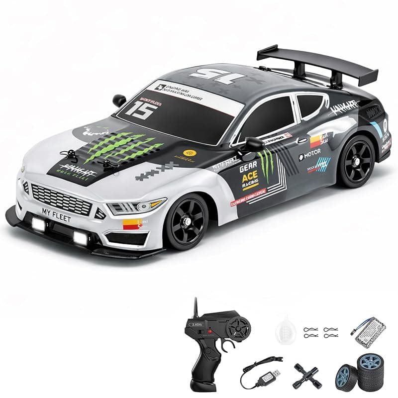 Big Remote Control Car – Silver | 2.4G Drift Racing Car with 150 Meter Range, Smoke Effect, LED Lights & Music | Rechargeable RC Car Toy | Best Gift for Boys & Girls 2 3 4 5 6 7 8+ Years