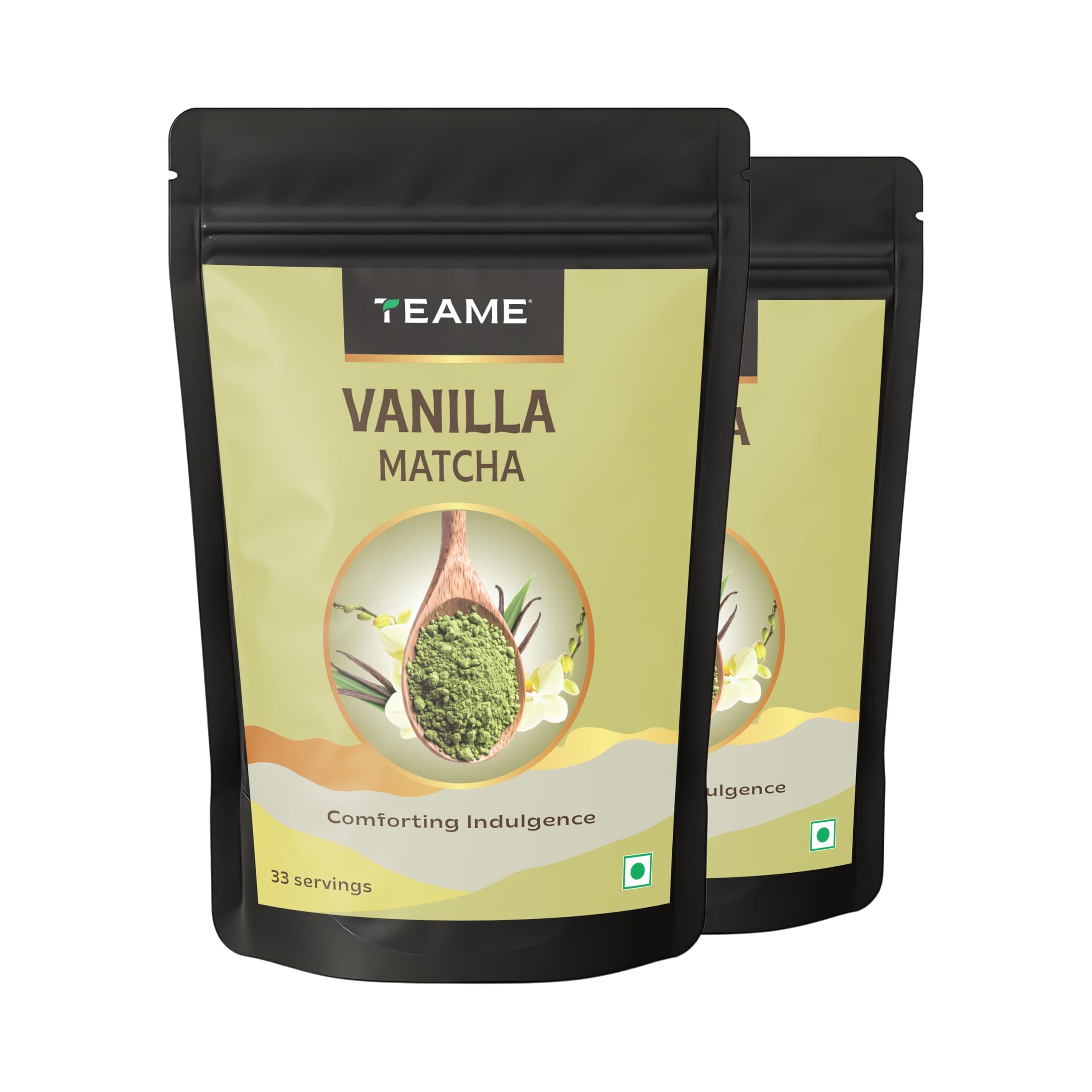 TE-A-ME Vanilla + Matcha Green Tea Powder - 100g (66 Servings) | 50g - Pack of 2 | Make Delicious Vanilla Latte Flavoured | 100% Natural | Ceremonial Grade