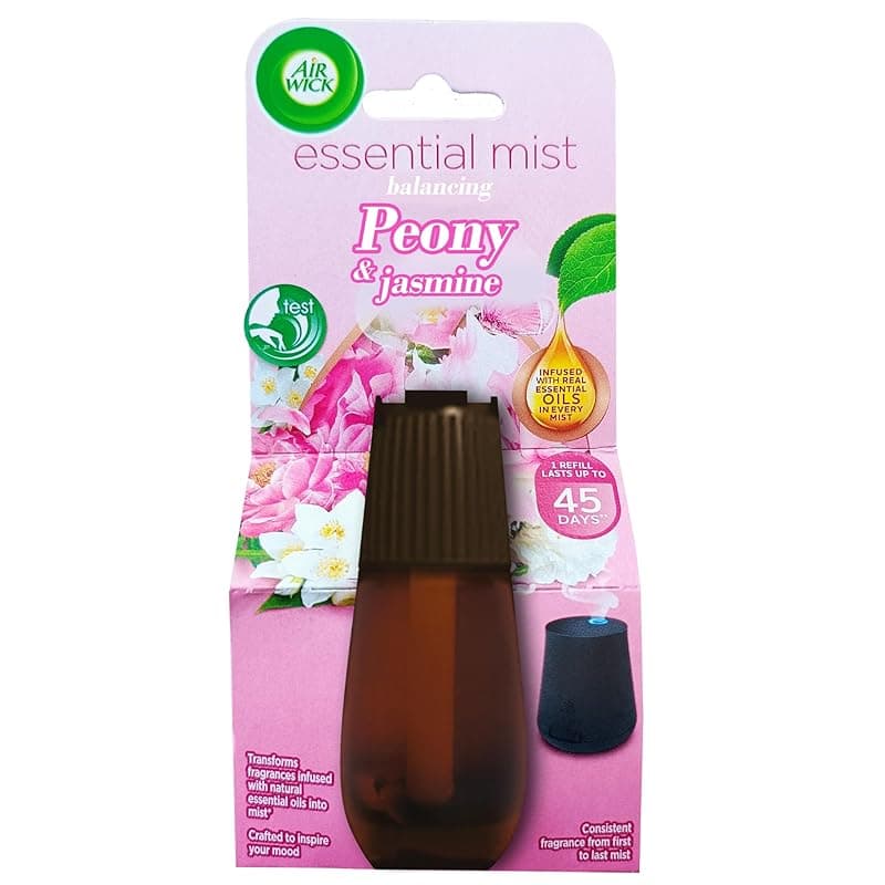 Airwick Essential Mist Automatic Fragrance Mist Diffuser Refill, Peony &amp; Jasmine - 20 ml | Natural Essential Oils Diffuser Refill | Automatic Air Freshener