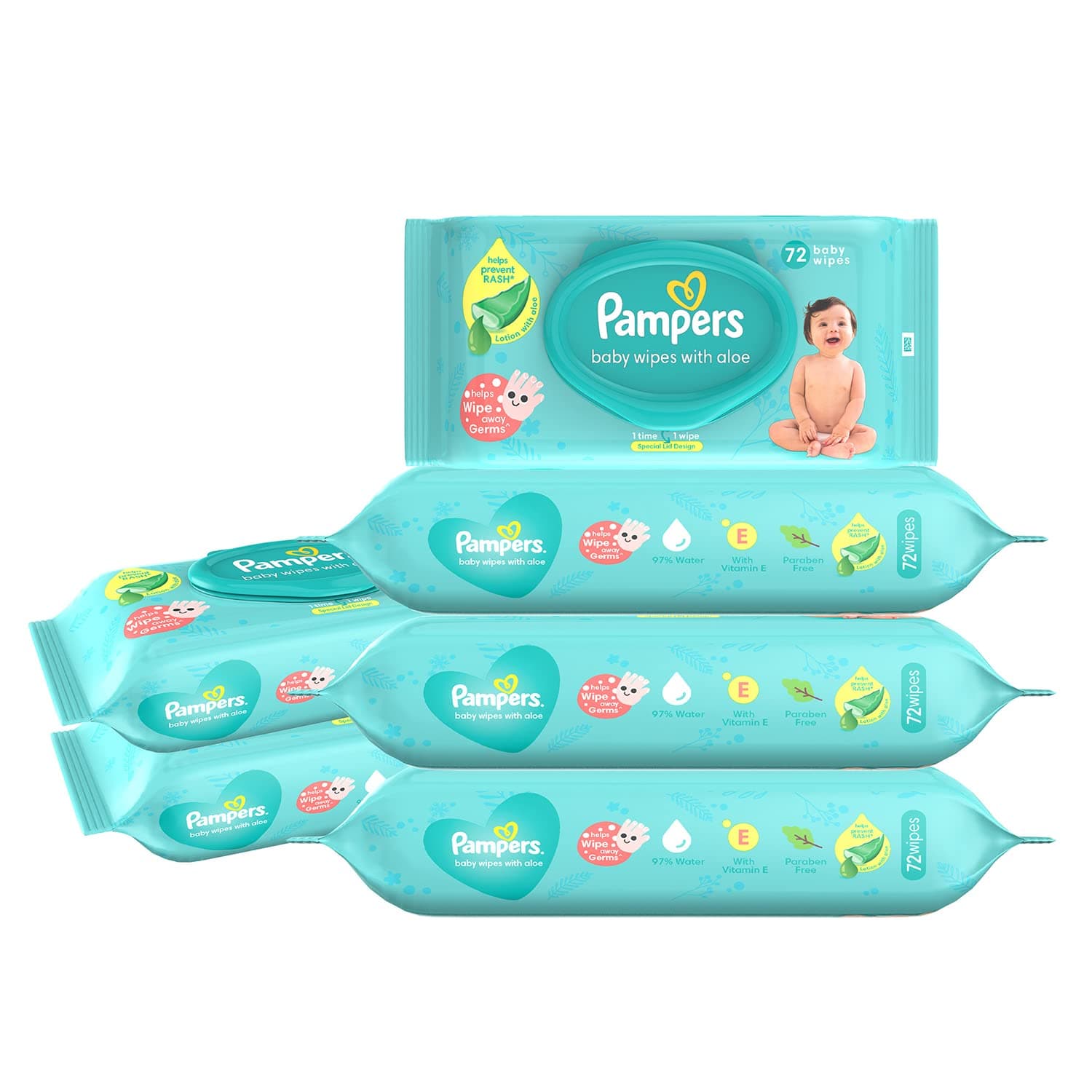 Pampers Baby Gentle Wet Wipes with Lid 72 Count (Pack of 1) | with Aloe Vera and Vitamin E | 97% Pure Water | Paraben free