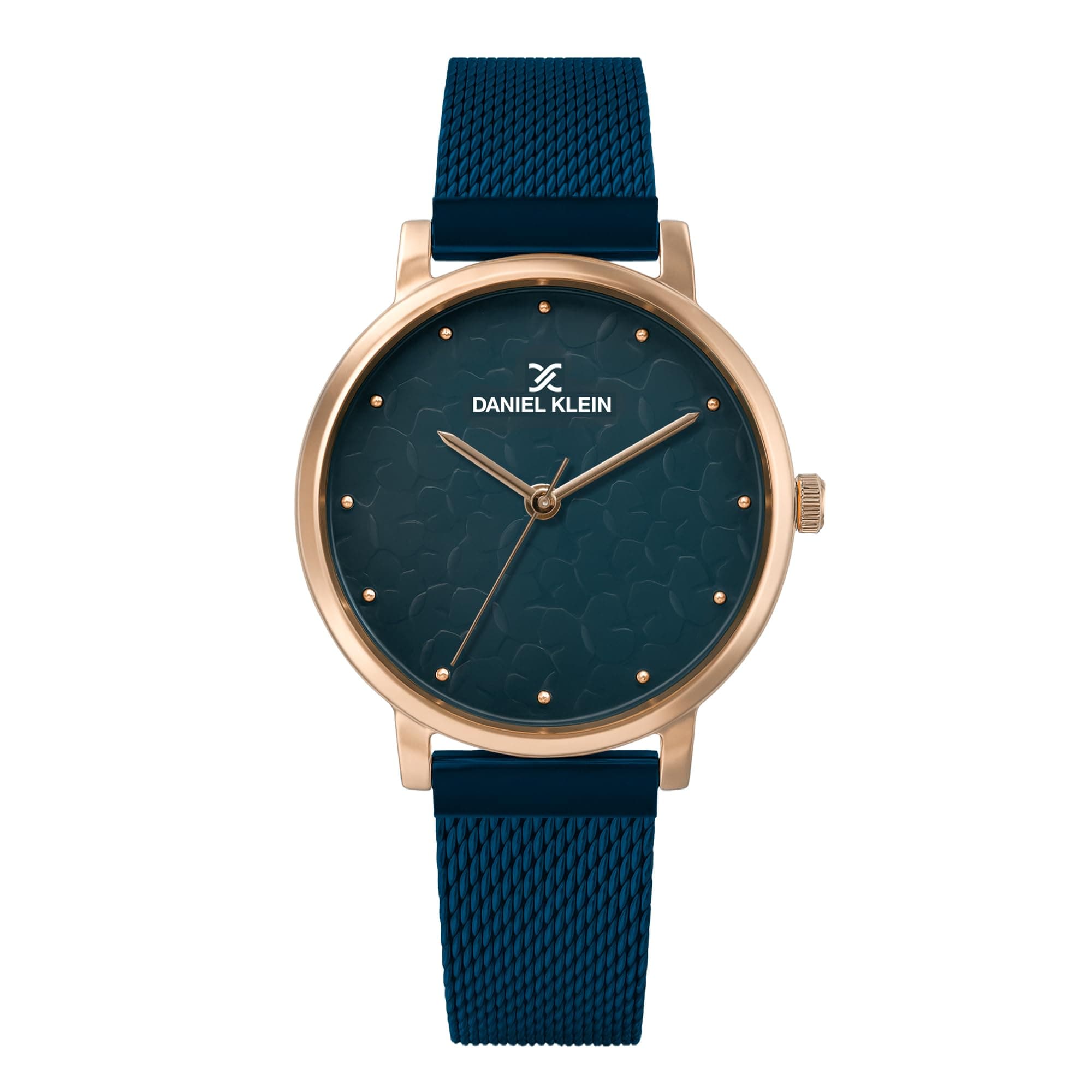 Daniel Klein Analog Blue Textured Round Dial Rose Gold Case Blue Mesh Strap Water-Resistant Wrist Watch for Women Girls, Ladies DK11637-7