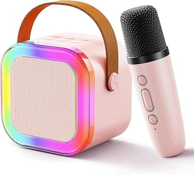 Bluetooth Karaoke Microphone with Portable Speaker and RGB Light Ring, USB Charging, Mic Echo Music Controls, Voice Effects, TF Card and USB Flash Drive Support