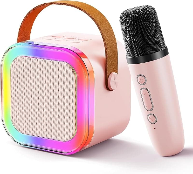 Bluetooth Karaoke Microphone with Portable Speaker and RGB Light Ring, USB Charging, Mic Echo Music Controls, Voice Effects, TF Card and USB Flash Drive Support