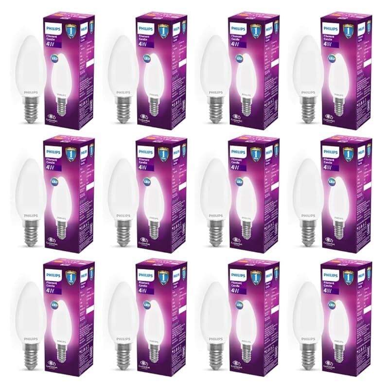 Philips 4-watt Filament Candle LED Bulb | Diffused Candle Bulb For Home &amp; Decoration | Bulb Base: E14, Cool White | Pack of 12