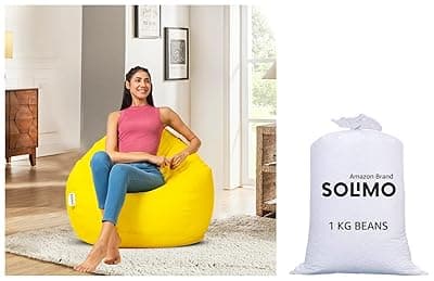 Amazon Brand - Solimo Beans Refill Pack Fillers for Bean Bag 1kg - White Classic XXL Bean Bag Cover_(Yellow)