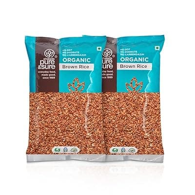 Pure &amp; Sure Organic Brown Rice 2Kg | 100% Naturally Processed &amp; Unpolished Brown Chawal | Rich in Protein &amp; Fiber | Helps to control Diabetes &amp; Blood Pressure| 1Kg each (Pack of 2)