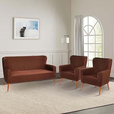 Amazon Brand - Solimo 5 Seater (3+1+1) Sofa Cover Set | One 3 Seater and Two 1 Seater Slip Covers | Universal Fit | Non-Slip Polyester and Spandex Fabric | (Brown)
