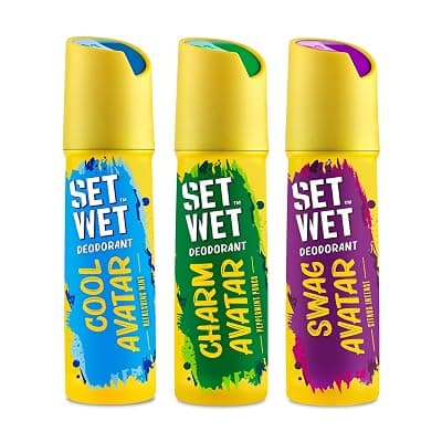 SET WET Deodorant Spray Perfume Cool, Charm &amp; Swag Avatar for men, 150ml (Pack of 3)
