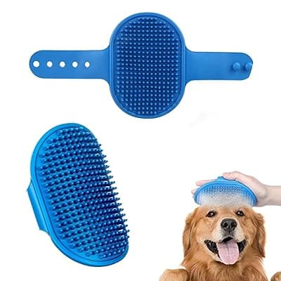 Pet Grooming Brush | Soothing Massage Rubber Bath Comb | Shampoo Washing Shower Brush | Grooming Pet Glove with Adjustable Strap | Deshedding Brush for Long Short haired Pets
