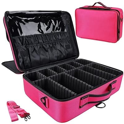 Nylon Travel Professional Makeup Box for Women 20x14x8 cm | Portable Artist Storage Makeup Brush Bag with Adjustable Dividers (Pink, 18 INCH (2 Layer))