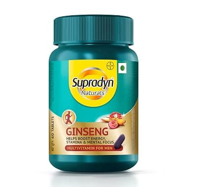 Supradyn Naturals Multivitamin for Men 60 Tablets | Ginseng &amp; Grapeseed Extract | 12 Vitamins, Zinc, Magnesium | Energy, Immunity, Stamina, Mental Focus | Veg