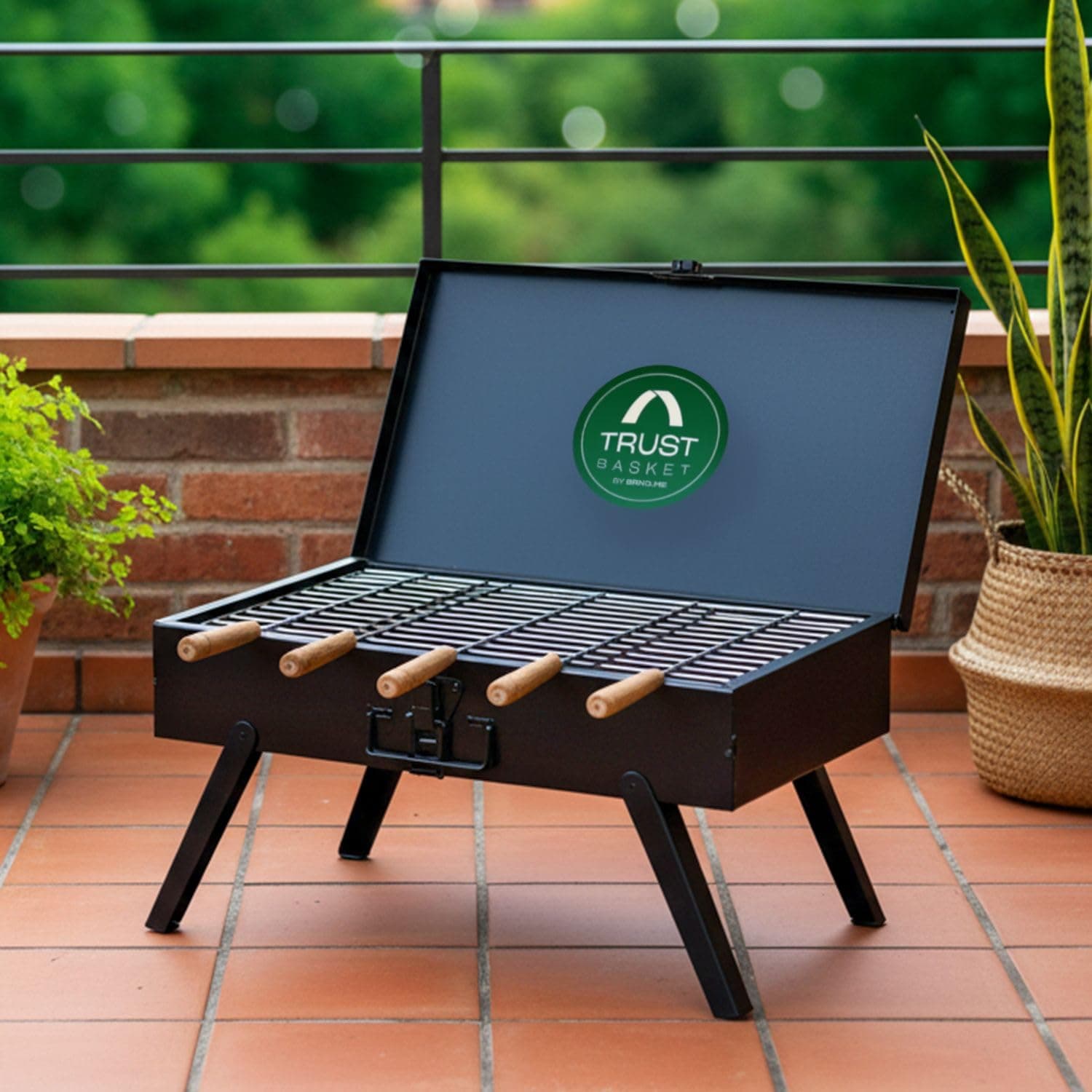 TrustBasket Blaze Barbeque Grill Set for Home Large Size 18 inch, Metal | Heat Resistant Coating, Anti Rust With 5 Skewers & Removable Charcoal Tray for Easy Cleaning | Portable BBQ Grill Set for Home