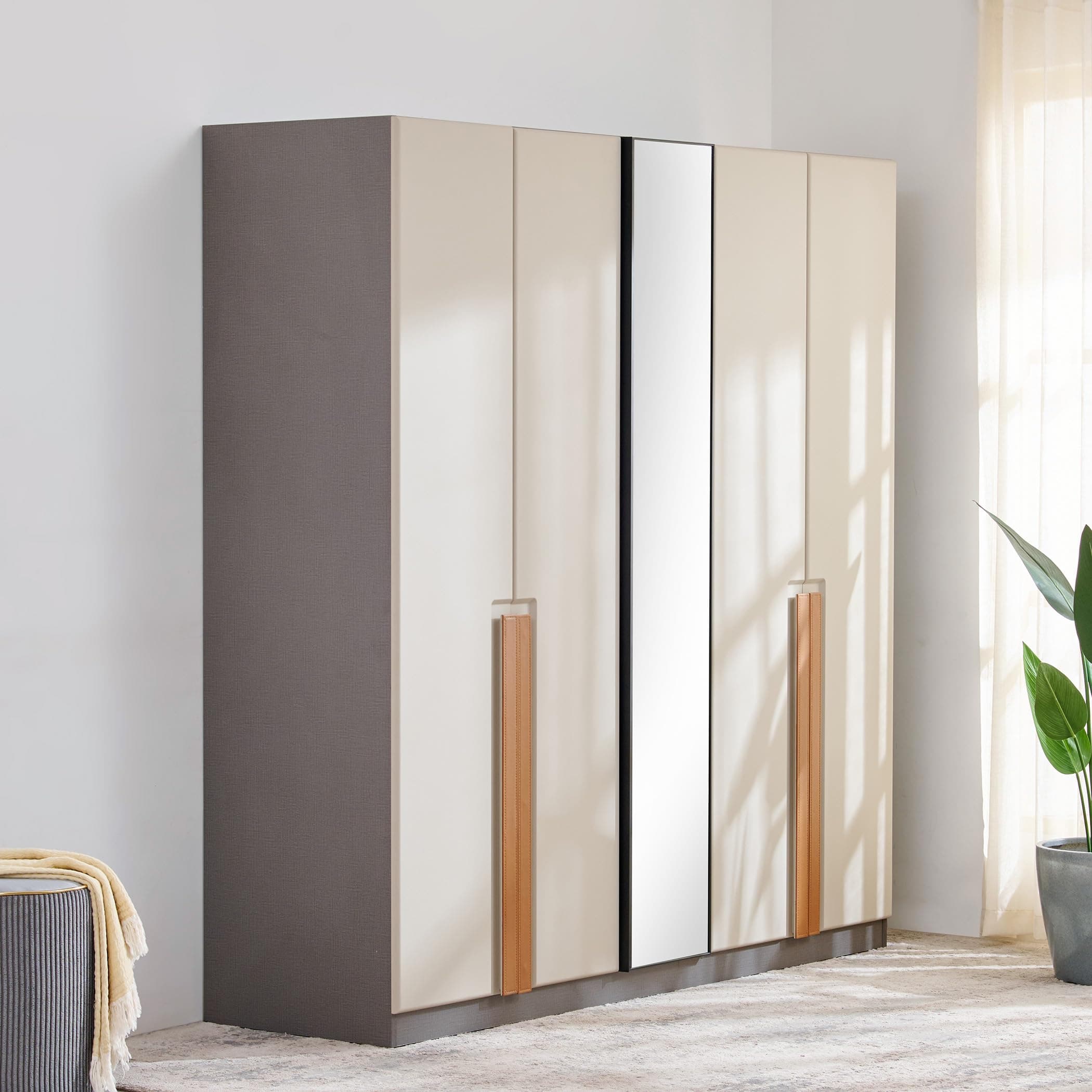 Home Centre | Tiffany | Engineered Wood | 4 Door Swing Wardrobes | Beige | 1 Year Warranty