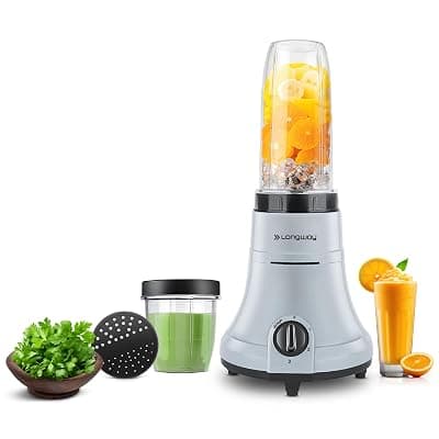 Longway Sage 500 Watt Juicer Mixer Grinder with 2 Jars for Grinding, Mixing, Juicing with Powerful Motor | 1 Year Warranty | (Gray &amp; Black, 2 Jars)
