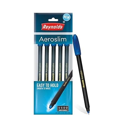 Reynolds AEROSLIM Ball Pen SET - 5 BLUE PENS WITH COMFORTABLE GRIP |BLUE BALL PENS FOR WRITING | PEN FOR STUDENTS &amp; OFFICE STATIONERY | 0.7 mm TIP SIZE