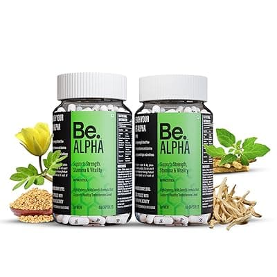 Be. Alpha Testosterone Support for Men | Daily Magnesium Supplement, Ashwagandha, Safed Musli, Fenugreek, Gokhshura &amp; Ginseng | For Energy, Stamina, Vitality &amp; Muscle Mass | (120 capsules)