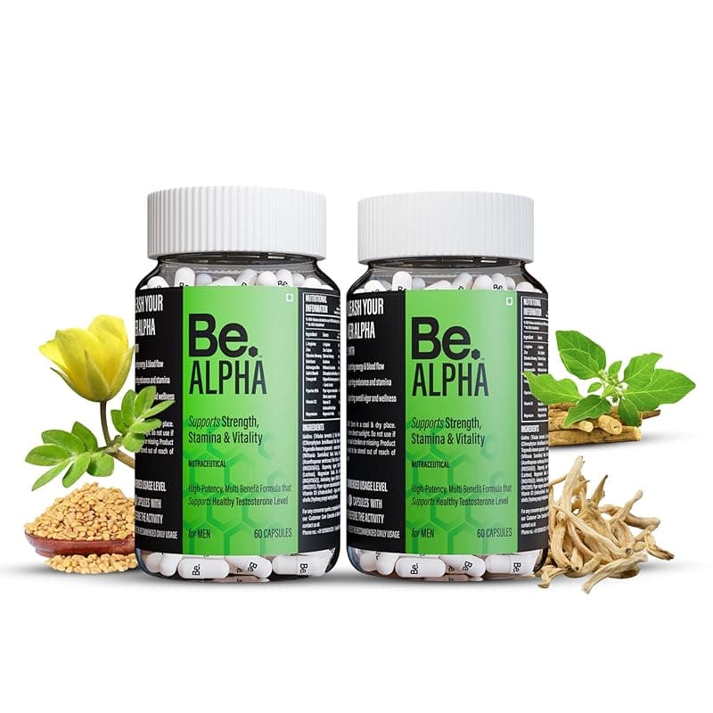 Be. Alpha Testosterone Support for Men | Daily Magnesium Supplement, Ashwagandha, Safed Musli, Fenugreek, Gokhshura &amp; Ginseng | For Energy, Stamina, Vitality &amp; Muscle Mass | (120 capsules)
