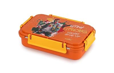 CELLO Delish Insulated Lunch Box, Orange | Inner Stainless Steel Compartment | Silicon Seal in The Lid with 4 Sided Click Locks | Ideal for College,Office, Outdoor Activities