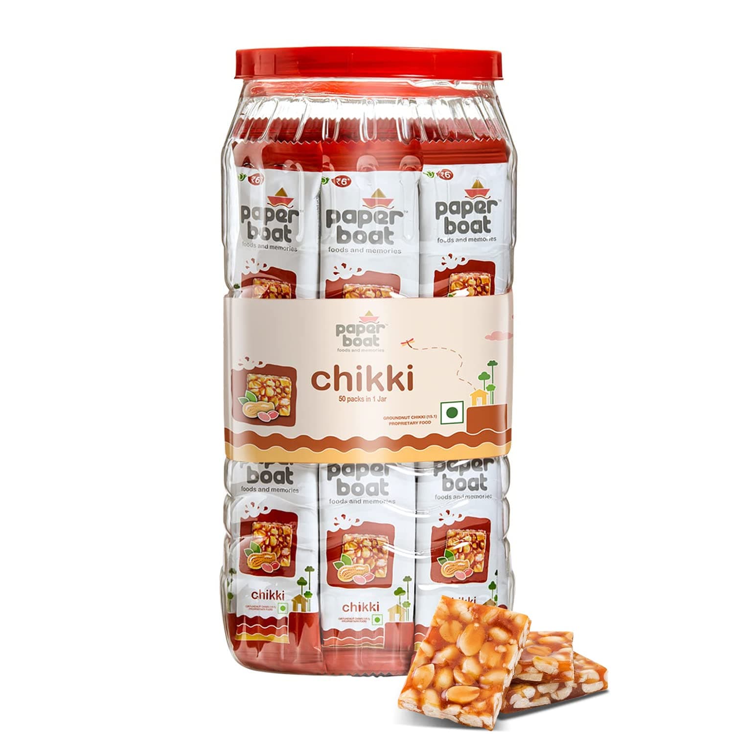 Paper Boat Chikki Jar, Peanut Bar, No Added Preservatives and Colours | Gajak | Sweets | Made with Jaggery | Gazak (50 pieces, 16g each)