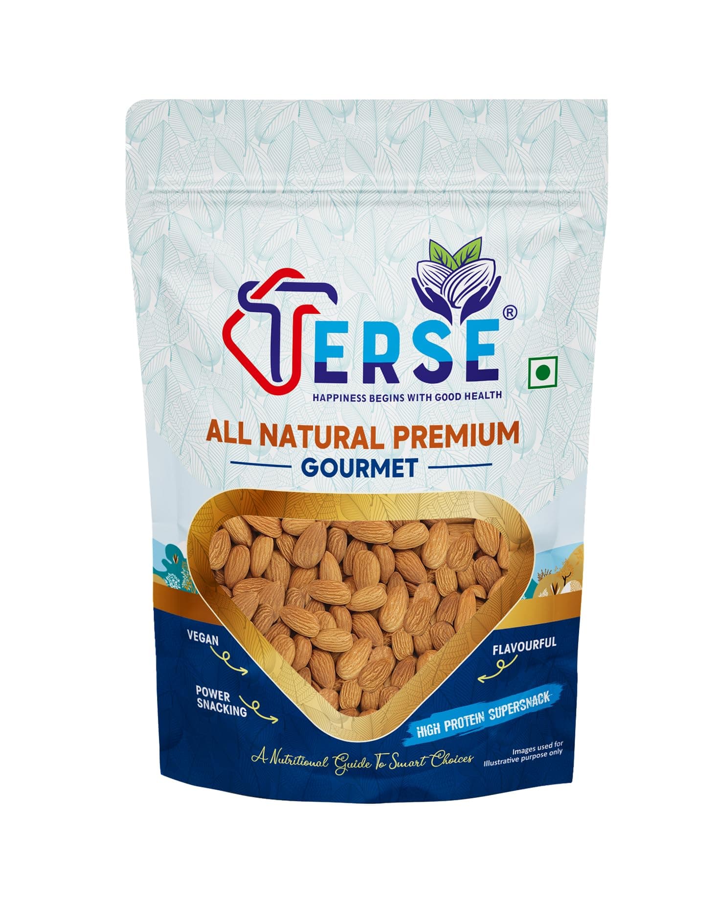 TERSE Premium Natural Almonds 400g (Pack of 2) | Badam Giri, Healthy Snacks, Dry Fruits | Crunchy Nuts | High in Fiber | Rich in Protein | Magnesium | Phosphorus | Dietary Fibre | Zero Cholesterol