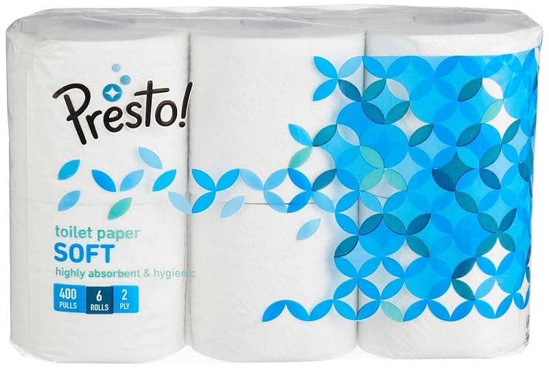 Presto! 2 Ply Toilet Tissue Paper,100% Natural Virgin Paper-Pack Of 6(400 Pulls Per Roll)