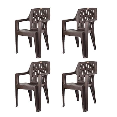 Cello Ritzy Chair Set of 4, Matte Brown | Unbreakable, Durable & Strong | Blended PP Material, Easy to Clean | Plastic Chair for Living Room, Home & Office | 3 Years Warranty - Manufacturing Defects