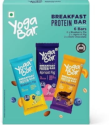 Yogabar Breakfast Bars Variety Pack | Daily Protein Snack | High Energy & Nutrition Bars | 8g Protein & 7g Fibre Protein Bars | Pack of 6 Protein Bar x 45g | No Preservatives