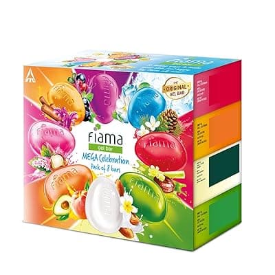 Fiama Gel Bathing Bar Mega Celebration Pack, With 8 Unique Gel Bars, 1000g (125g - Pack of 8), with Skin Conditioners For Moisturized Skin, Soap for Women &amp; Men, For All Skin Types