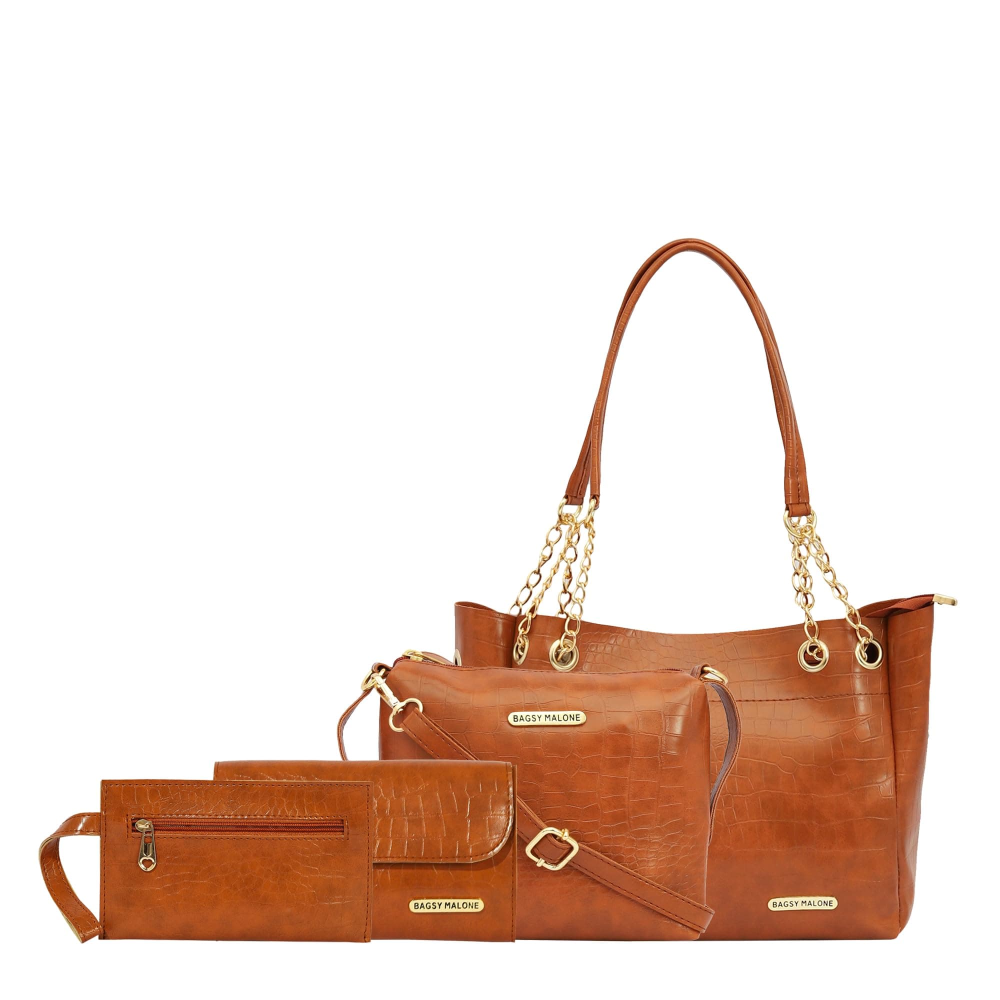 Bagsy Malone Vegan Leather Stylish Tote Bag Pack of 5 |Tote Bag (Croco Maroon)