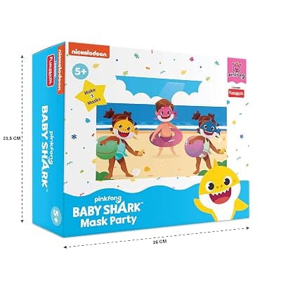 Funskool Handycrafts Baby Shark Mask Party | Birthday Themed,Make 3 Soft Masks for Boys & Girls, Art and Craft Kit, Ages 5 Years and Above, Multicolour