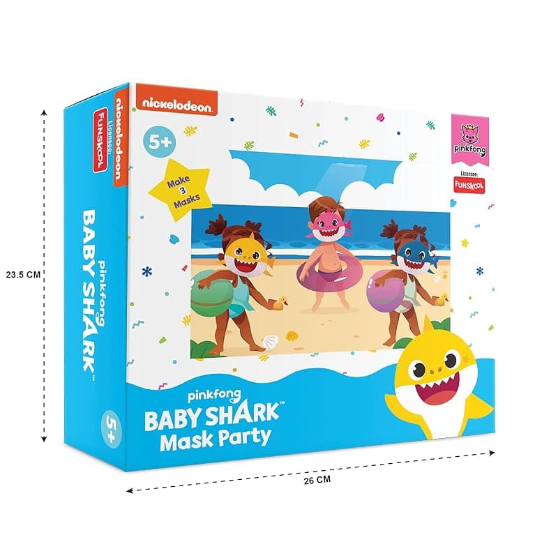 Funskool Handycrafts Baby Shark Mask Party | Birthday Themed,Make 3 Soft Masks for Boys & Girls, Art and Craft Kit, Ages 5 Years and Above, Multicolour