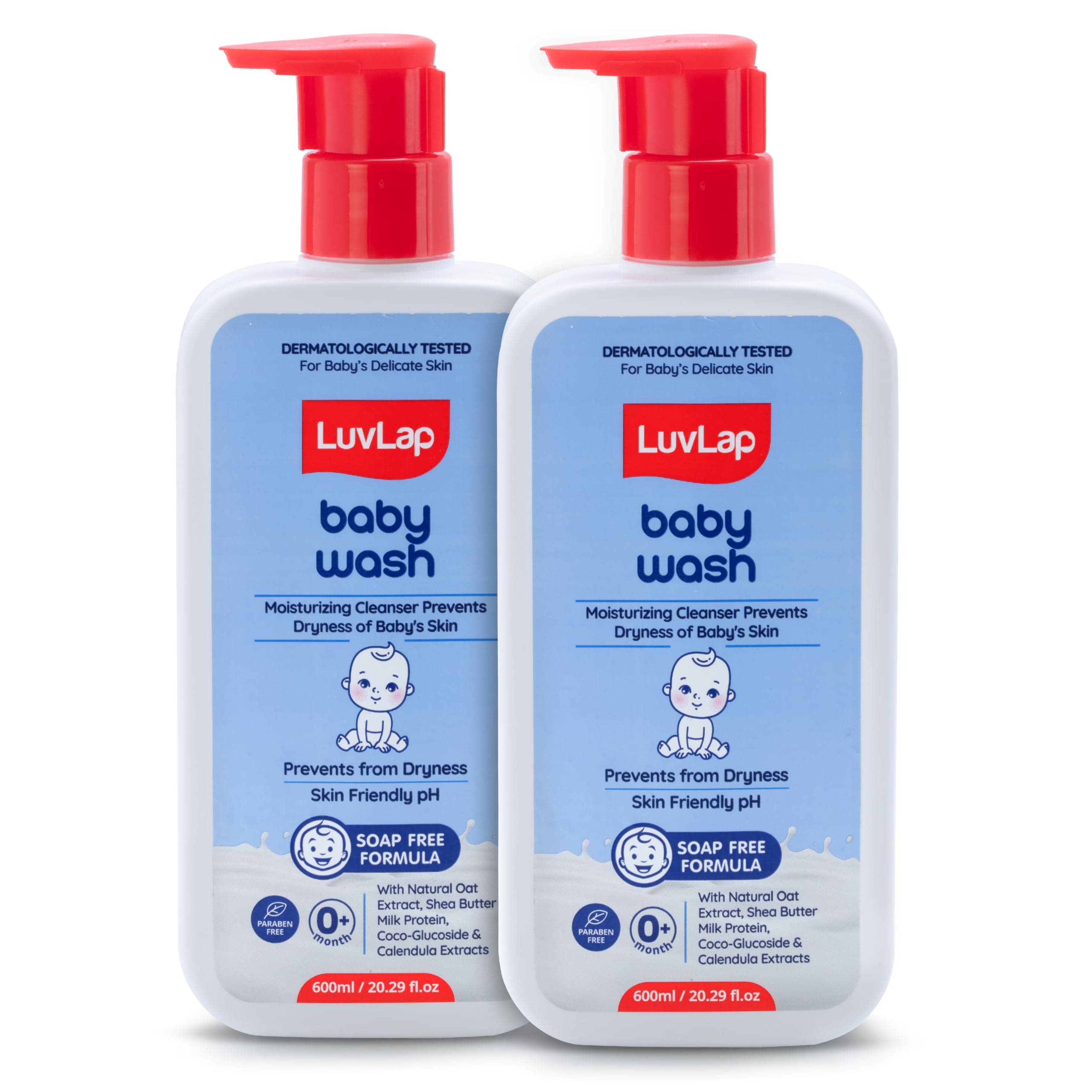 LuvLap Baby Wash with Milk Protein & Shea Butter (600 ml x Pack of 2)