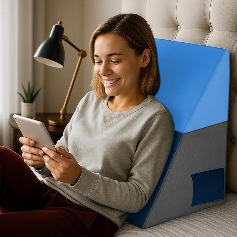 Sleepsia Wedge Pillow for Sleeping | 1 Year Warranty | Back Support Orthopedic Gel Memory Foam Wedge Cushion for Acid Reflux, Pregnancy, Snoring, GERD, Back &amp; Leg Support- Grey/Blue, 20"Lx17.4"Wx10"H