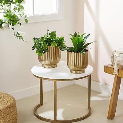 amazon basics Metal Planters (Set of 2) | Suitable for Living Room/Bedroom Decor (Gold)