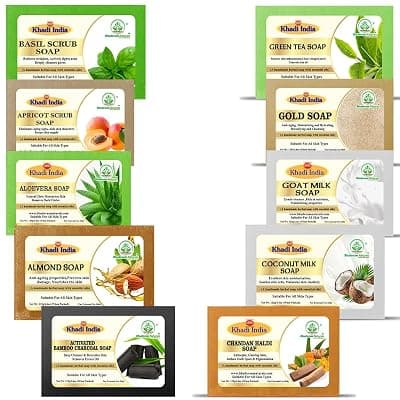 Khadi Organic and Natural Handmade Bathing Soap for Men & Women By Bhudevam Naturals | Assorted Herbal & Chemical-Free Face and Body Soap for Gentle Cleansing & Healthy Skin (Assorted Bathing Soap (Pack of 10))