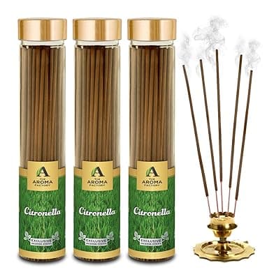 The Aroma Factory Mosquito Repellent Citronella Agarbatti for Pooja,Luxury Incense Sticks,100% Herbal Fragrance Agarbathi (Bottle Pack of 3x100g)