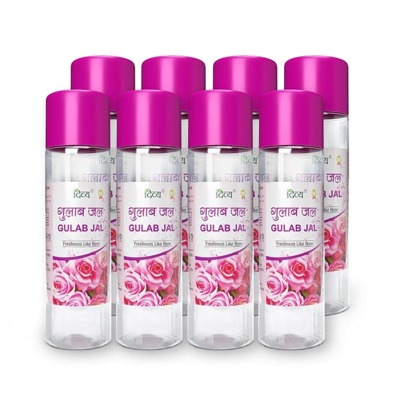 Patanjali Divya Gulab Jal, Rose Water for Skin Care, Facial Toner, Hydrating Rose Essence 120ml (Pack of 8)