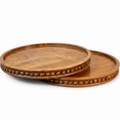 Wooden Serving Tray for Food Drinks Decorative Platter for Coffee Table Rustic Farmhouse Trays Centerpiece for Home Decore Living Room Kitchen Counter Set of 2