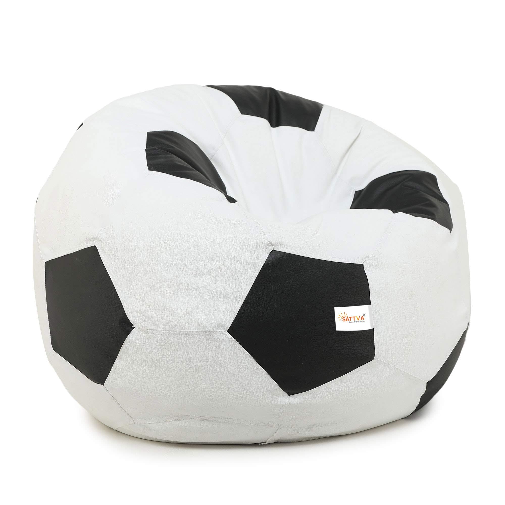 SATTVA XXXL Football Bean Bag Filled with Beans | Faux Leather Bean Bag for Adults & Kids | Pre-Filled Comfortable Seating for Living Room, Bedroom, Home & Office – White & Black