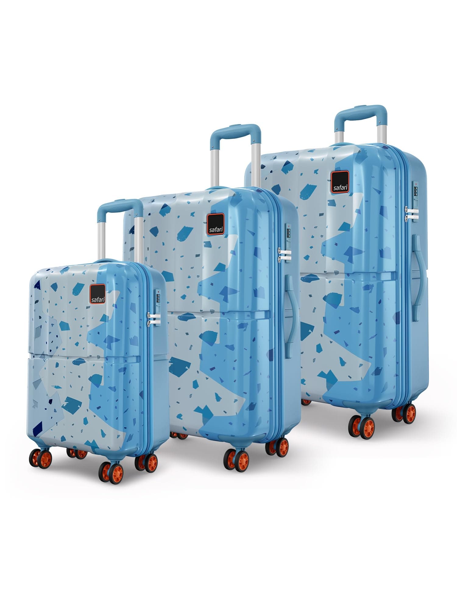 Safari Tazzo 8 Wheels Set of 3 Trolley Bag, Hard Case Polycarbonate, 360º Wheeling Small Check in Luggage, Suitcase for Travel, Trolley Bags for Travel, Printed